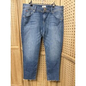 Hudson Jeans Womens 32 Blue Denim Straight Leg Raw Hem Flap Pocket Stretch